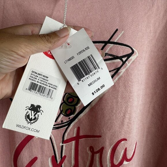 Wildfox Sweatshirt Womens Medium Pink Extra Dirty Martini Graphic Pullover Top - Picture 8 of 14